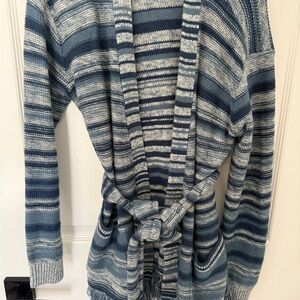 Ralph Lauren Blue and Gray Striped Cardigan